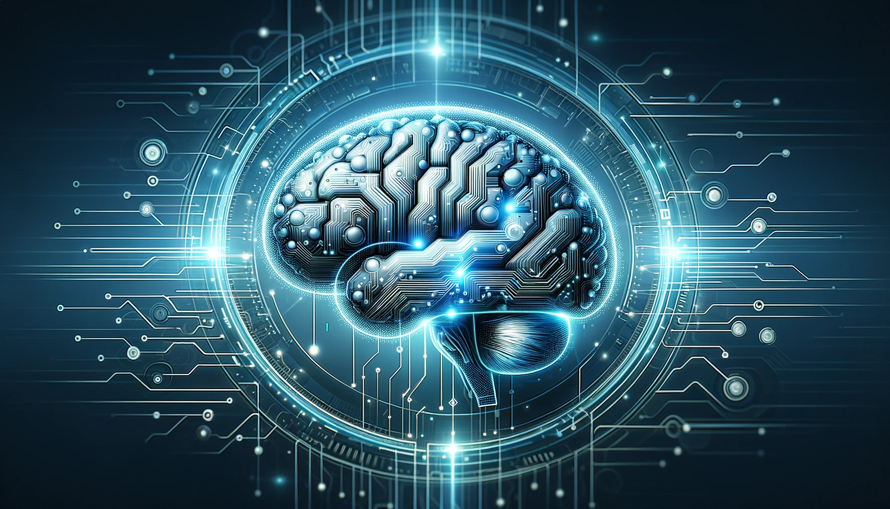 Representación artística de un cerebro de IA con circuitos digitales y conexiones neuronales resplandecientes