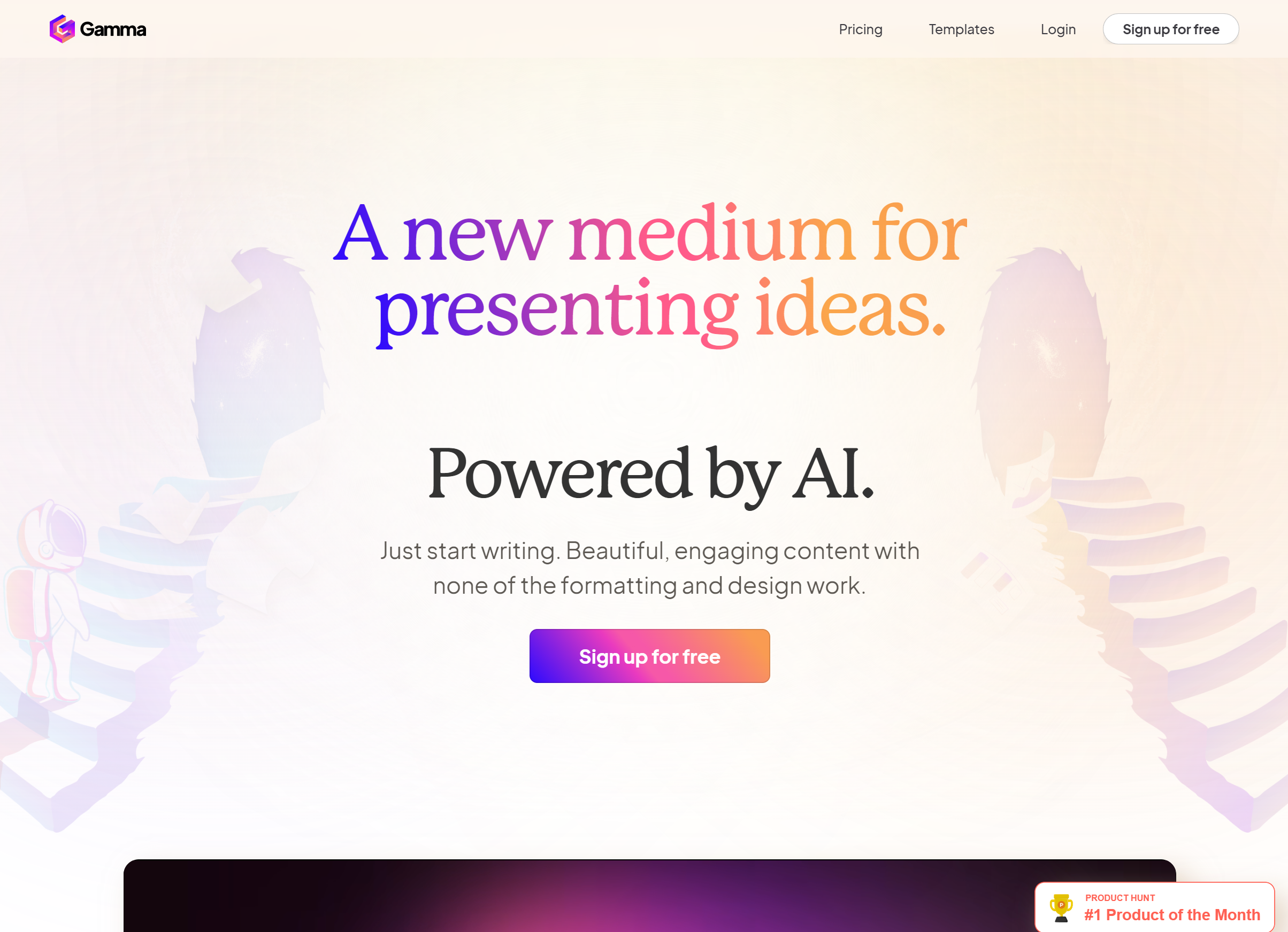 Página web de Gamma.app, presentaciones con IA