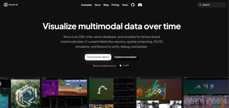 Interfaz de Rerun mostrando visualización de datos multimodales en 3D