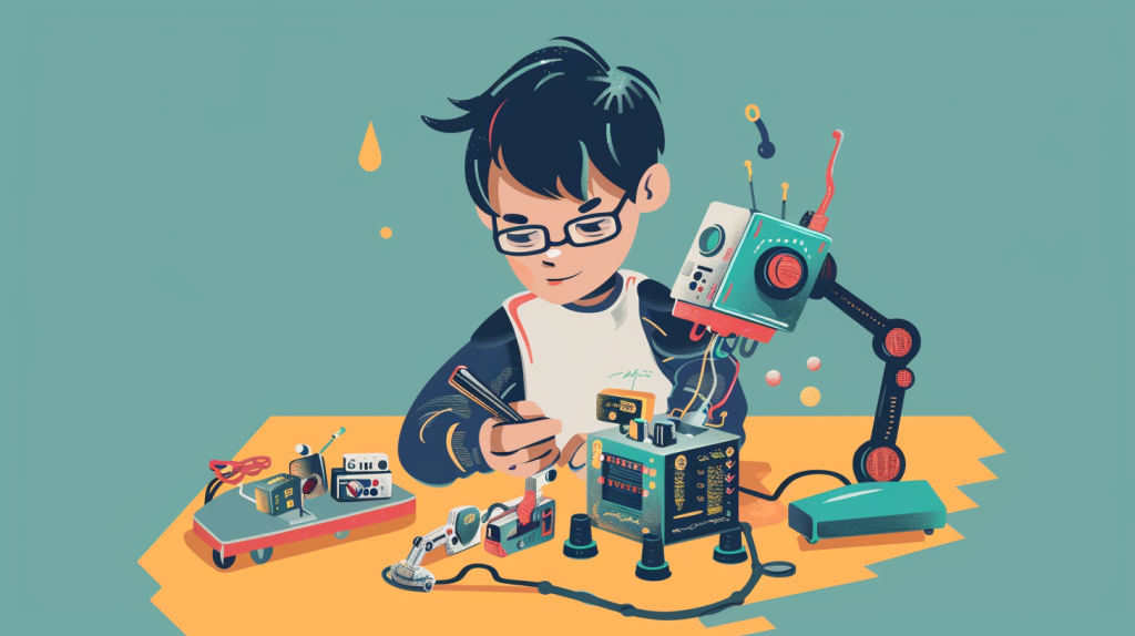 Niños aprendiendo robótica e inteligencia artificial en un entorno inclusivo y educativo.