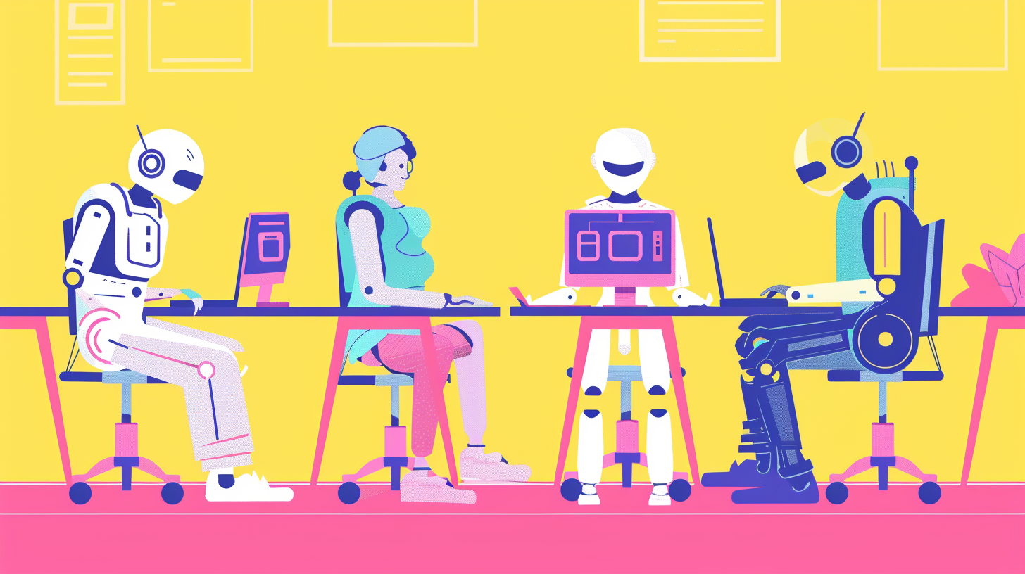 Estudiantes utilizando tecnología de inteligencia artificial en un aula
