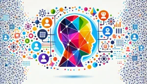 Representación abstracta de la inteligencia artificial transformando la gestión de recursos humanos, optimización de procesos y automatización en RR.HH.