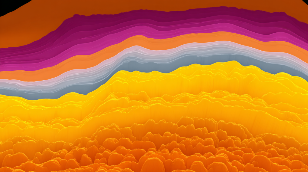 Representación abstracta de una ola de calor con capas térmicas en colores cálidos que simbolizan el aumento de temperatura global